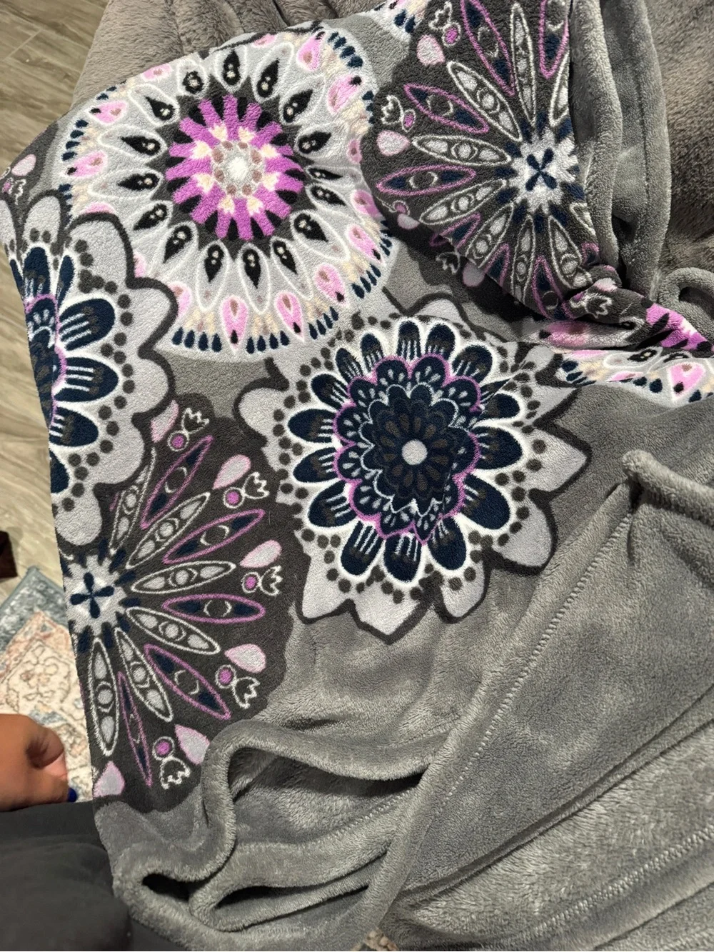 Vera Bradley Grey Throw with Pink & Purple Medallion Design
